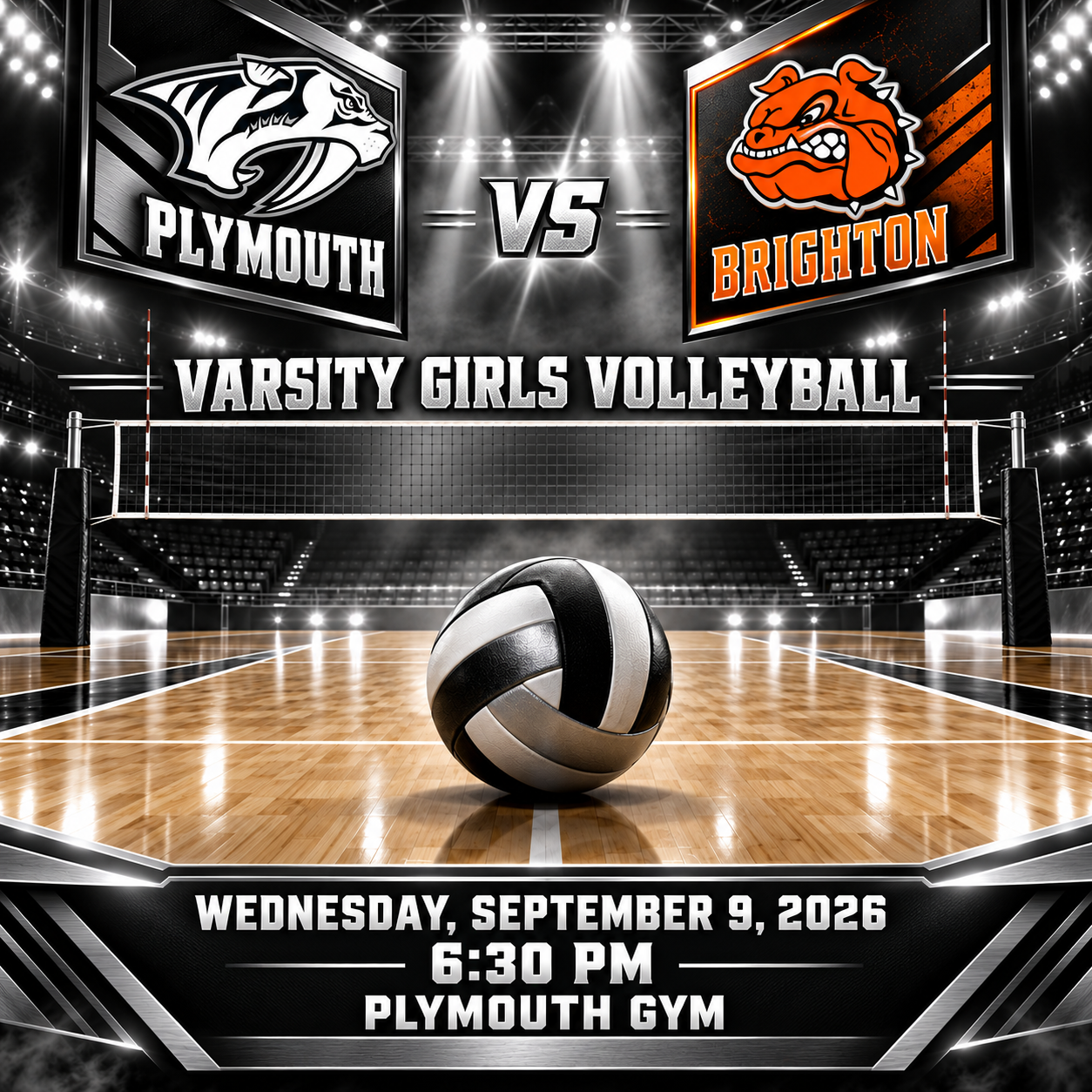 Automated Plymouth volleyball game-day graphic